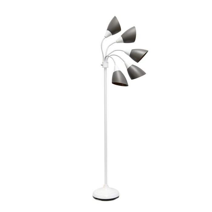 Simple Designs 67\" Contemporary Multi-Head Medusa 5-Light Adjustable Gooseneck Floor Lamp - Grey and White