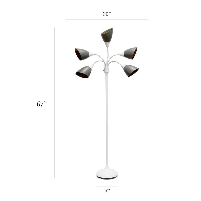 Simple Designs 67\" Contemporary Multi-Head Medusa 5-Light Adjustable Gooseneck Floor Lamp - Grey and White