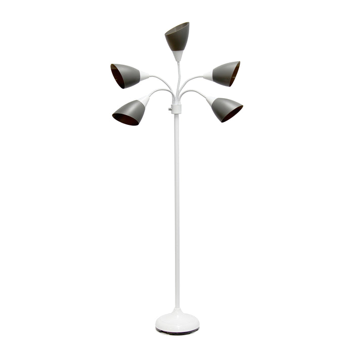 Simple Designs 67\" Contemporary Multi-Head Medusa 5-Light Adjustable Gooseneck Floor Lamp - Grey and White
