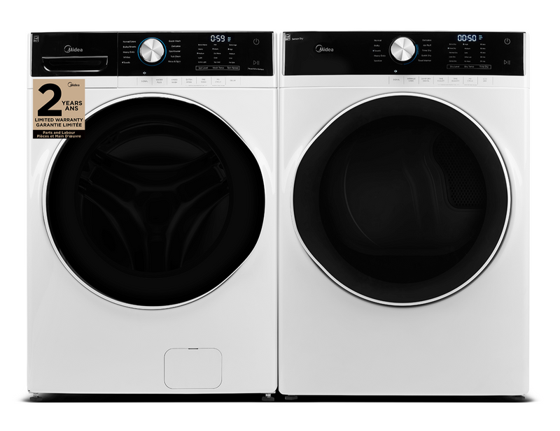 Midea 5.2 Cu. Ft. Front-Load Washer and 8 Cu. Ft. Electric Dryer - White