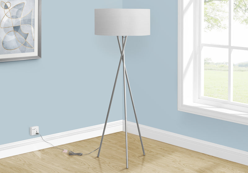 62\" Nickel Metal Tripod Floor Lamp
