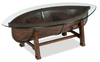 Hatfield 52” Eclectic Coffee Table with Glass Top and Canoe-Base – Dark Oak