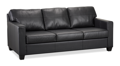 Made in Canada Lennox 79” Genuine Leather Sofa with Removable Cushions - Black | Sofa Lennox de 79 po fabriqué au Canada en cuir véritable avec coussins amovibles - noir