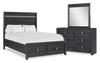 Rocco 5pc Bedroom Set with LED Lit Storage Bed, Dresser & Mirror, Dark Grey - Queen Size