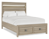 Rocco Storage Bed with 2 Built-In Footboard Drawers & LED Lit Headboard, Light Brown - Queen Size