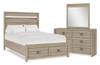 Rocco 5pc Bedroom Set with LED Lit Storage Bed, Dresser & Mirror, Light Brown - Queen Size