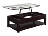Sicily 48” Traditional Lift-Top Coffee Table with Storage and Casters – Light Espresso with Marble Look Top