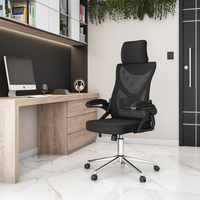 Techni Mobili Essential Ergonomic Office Chair with Headrest and Lumbar Support - Black