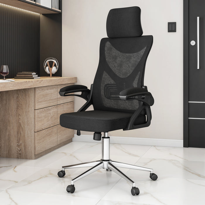 Techni Mobili Essential Ergonomic Office Chair with Headrest and Lumbar Support - Black