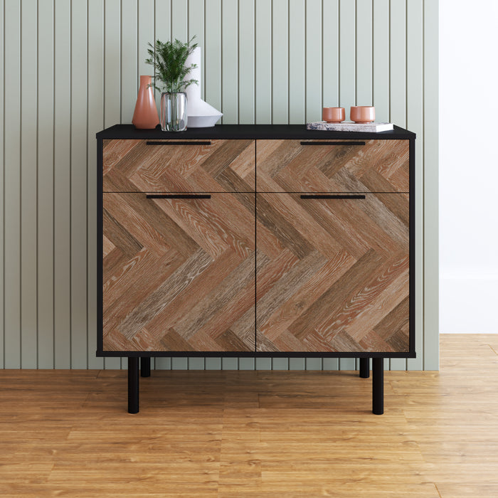 Manhattan Comfort Mid-Century Modern Liam Sideboard with 4 Shelves - Black & Brown