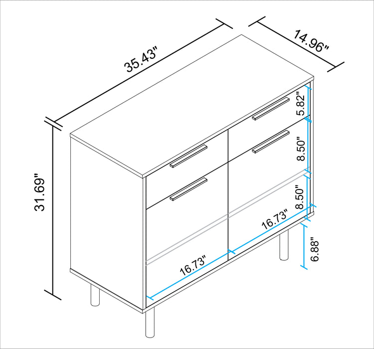 Manhattan Comfort Mid-Century Modern Liam Sideboard with 4 Shelves - Black & Brown