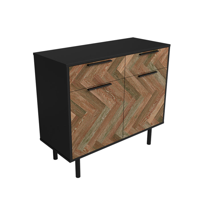 Manhattan Comfort Mid-Century Modern Liam Sideboard with 4 Shelves - Black & Brown