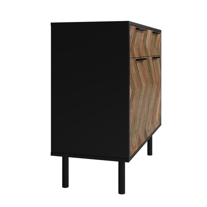 Manhattan Comfort Mid-Century Modern Liam Sideboard with 4 Shelves - Black & Brown