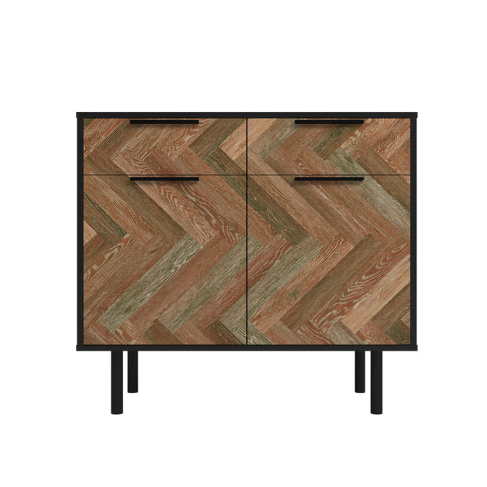 Manhattan Comfort Mid-Century Modern Liam Sideboard with 4 Shelves - Black & Brown