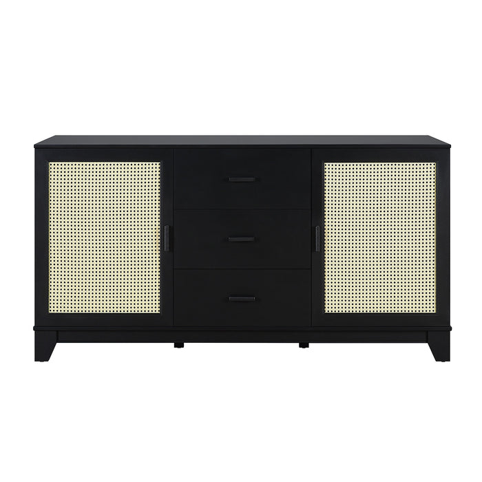 Manhattan Comfort Sheridan 59.05” Modern Cane Sideboard with Adjustable Shelves - Black