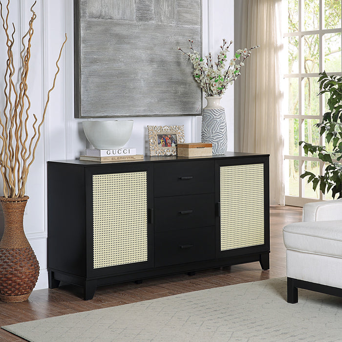 Manhattan Comfort Sheridan 59.05” Modern Cane Sideboard with Adjustable Shelves - Black