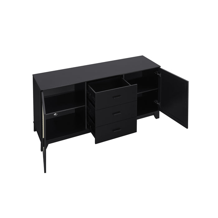 Manhattan Comfort Sheridan 59.05” Modern Cane Sideboard with Adjustable Shelves - Black