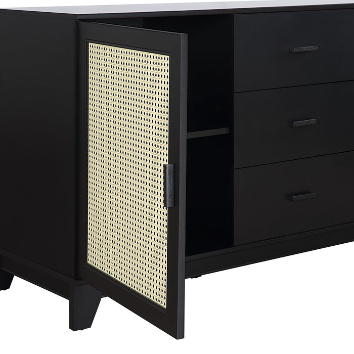 Manhattan Comfort Sheridan 59.05” Modern Cane Sideboard with Adjustable Shelves - Black