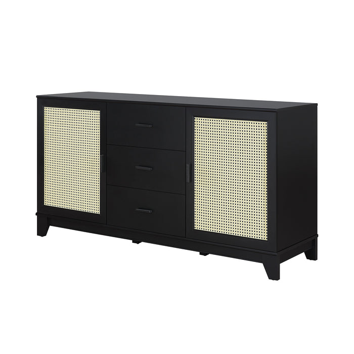 Manhattan Comfort Sheridan 59.05” Modern Cane Sideboard with Adjustable Shelves - Black