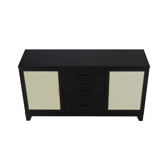 Manhattan Comfort Sheridan 59.05” Modern Cane Sideboard with Adjustable Shelves - Black