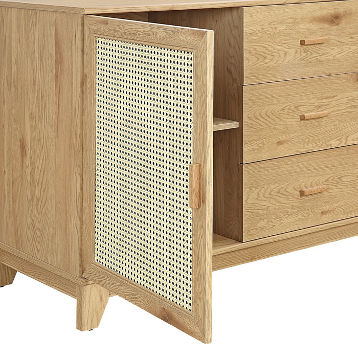 Manhattan Comfort Sheridan 59.05” Modern Cane Sideboard with Adjustable Shelves - Natural