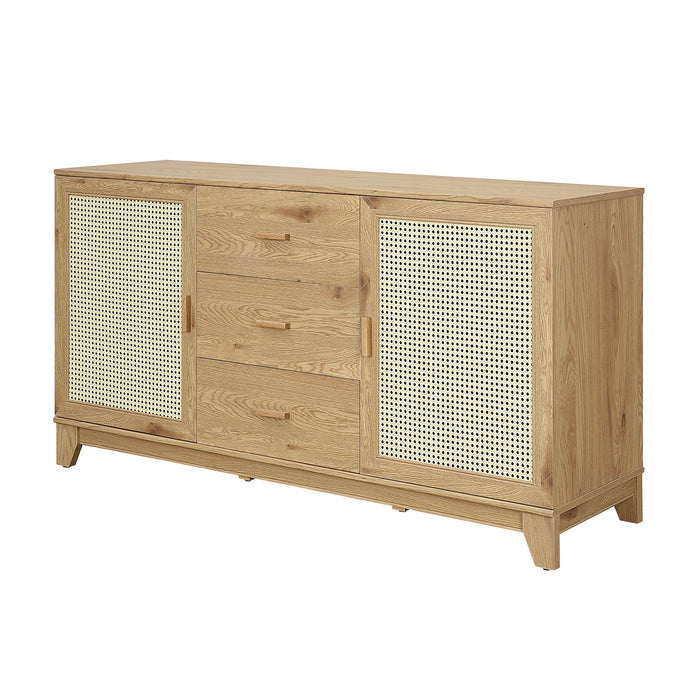 Manhattan Comfort Sheridan 59.05” Modern Cane Sideboard with Adjustable Shelves - Natural