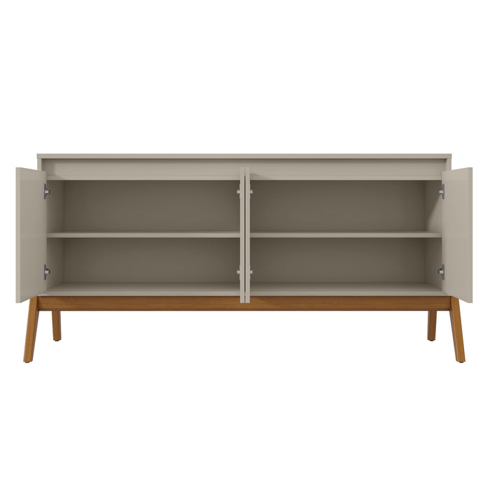 Manhattan Comfort Mid-Century Modern Gales 63.32” Sideboard with Solid Wood Legs - Greige