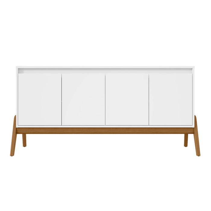 Manhattan Comfort Mid-Century Modern Gales 63.32” Sideboard with Solid Wood Legs - Matte White