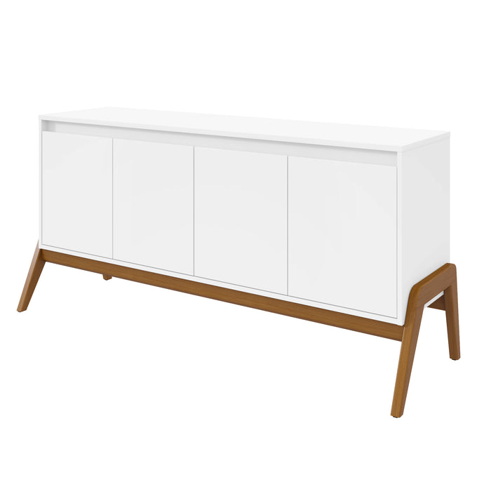 Manhattan Comfort Mid-Century Modern Gales 63.32” Sideboard with Solid Wood Legs - Matte White