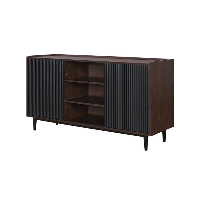 Manhattan Comfort Duane 59.05” Modern Ribbed Sideboard with Adjustable Shelves - Dark Brown & Black