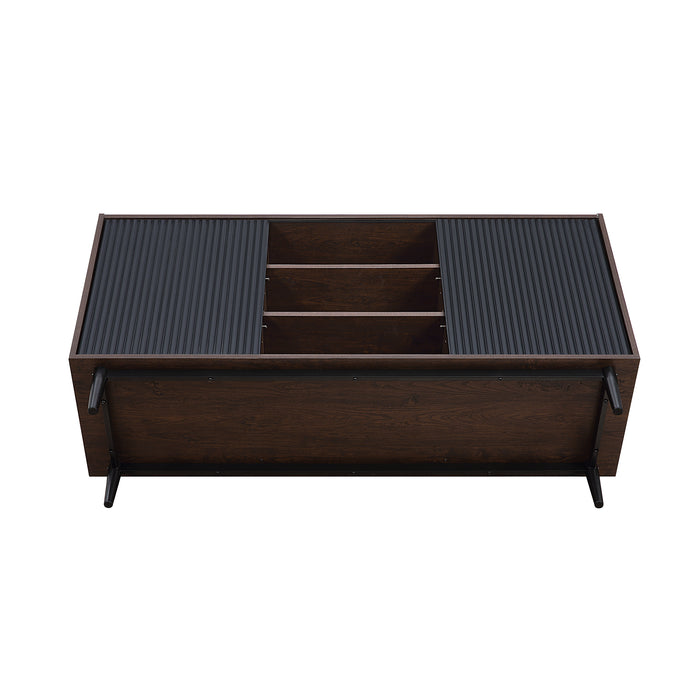 Manhattan Comfort Duane 59.05” Modern Ribbed Sideboard with Adjustable Shelves - Dark Brown & Black