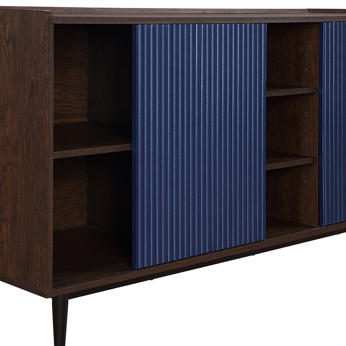 Manhattan Comfort Duane 59.05” Modern Ribbed Sideboard with Adjustable Shelves - Dark Brown & Navy