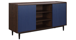 Manhattan Comfort Duane 59.05” Modern Ribbed Sideboard with Adjustable Shelves - Dark Brown & Navy