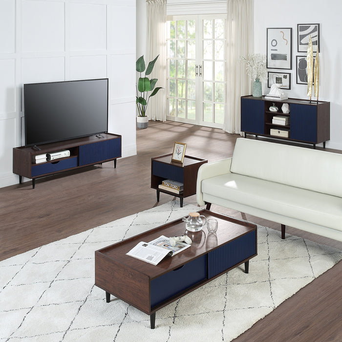 Manhattan Comfort Duane 59.05” Modern Ribbed Sideboard with Adjustable Shelves - Dark Brown & Navy