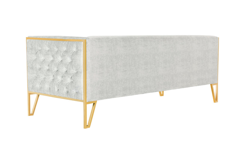 Manhattan Comfort Vector 81.5\" Velvet Sofa - Grey & Gold