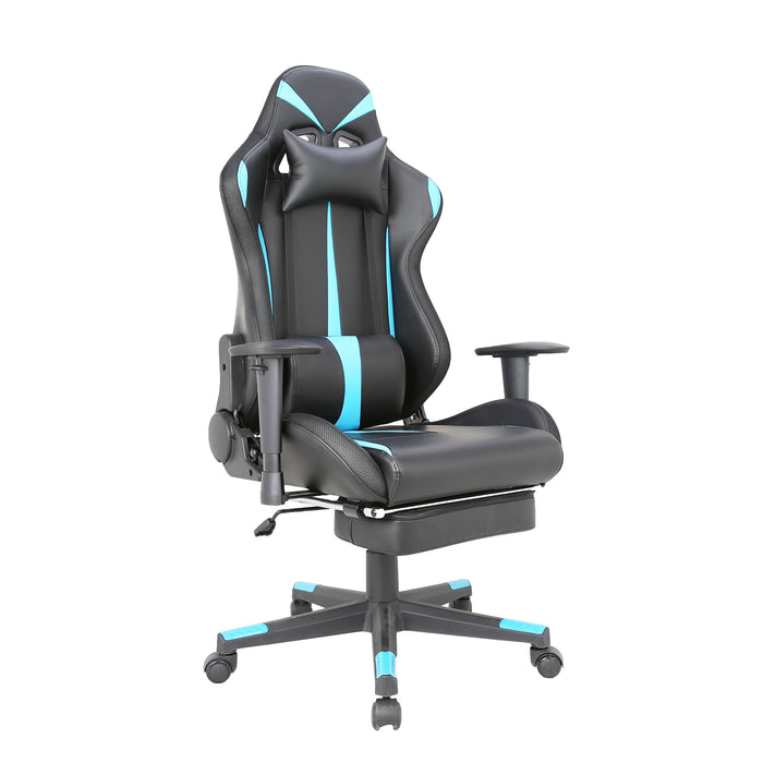 Tygerclaw PU Gaming Office Chair with Lumbar Pillow & Leg Rest - Blue