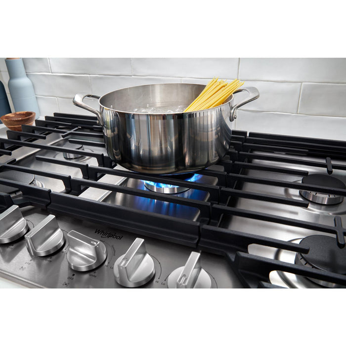 Whirlpool 36\" Gas Cooktop with Fifth Burner and EZ-2-Lift™ Hinged Cast-Iron Grates - WCGK5036PB