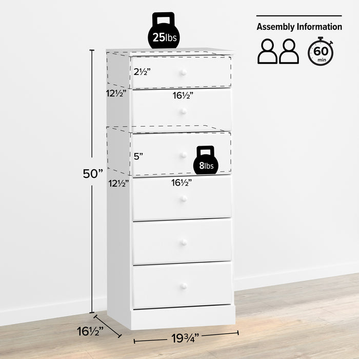 Astrid 6-Drawer Tall Chest - White