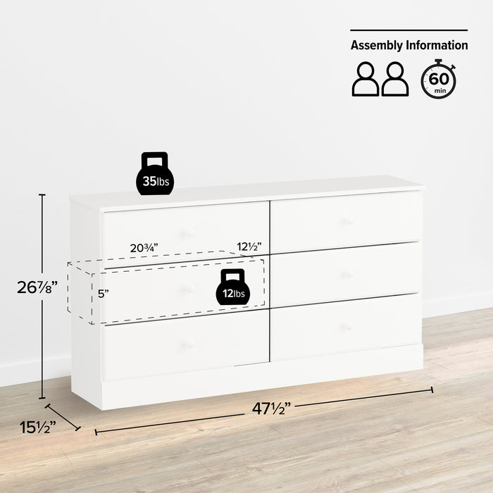 Astrid 6-Drawer Dresser - White