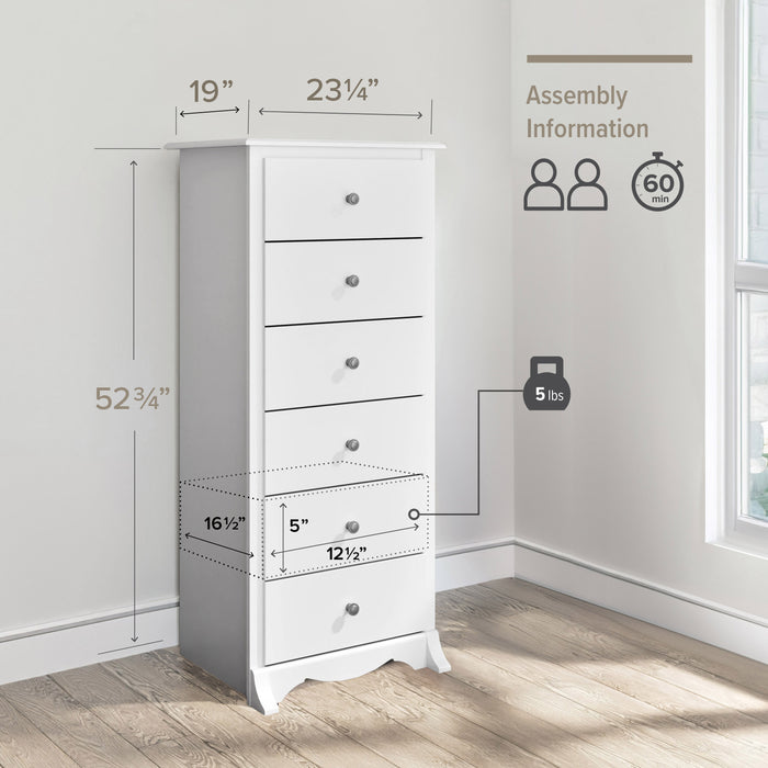 Monterey Tall 6-Drawer Chest - White