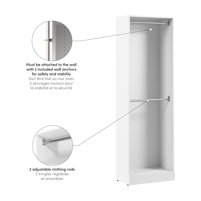 Bestar Florence 25\" Modular Double Hanging Closet System - White
