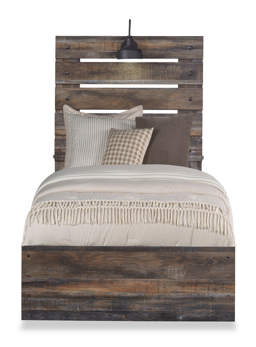 Abby Panel Bed with Headboard & Frame for Kids, LED, USB, Brown - Twin Size