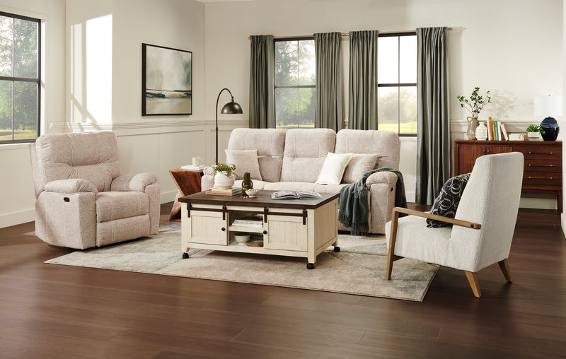 Adley 28\" Chenille Fabric Accent Chair with Wood Armrests and Legs - Alabaster White