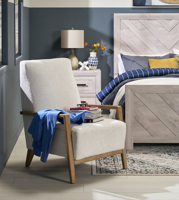 Adley 28\" Chenille Fabric Accent Chair with Wood Armrests and Legs - Alabaster White