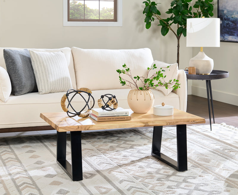 Agra 45\" Rustic Coffee Table - Brown and Black with Iron Legs