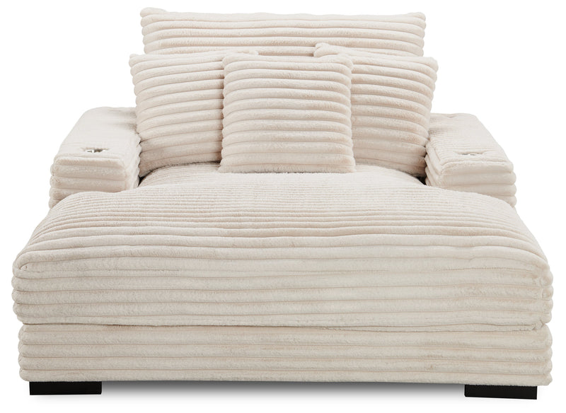 Alto 58\" Ultra Plush Faux Fur Fabric Chaise Lounge with Dual Cupholders and USB Port - Taupe