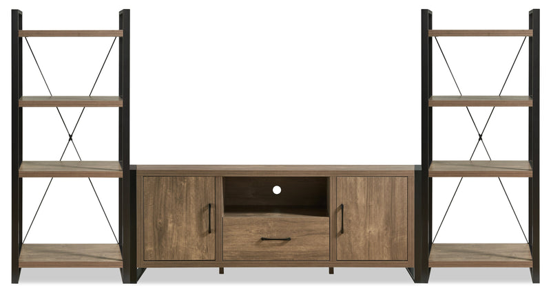 Alvin 66\" Modern 3-Piece Entertainment Centre with Storage and Cable Management for TVs up to 70\"- Hazelnut