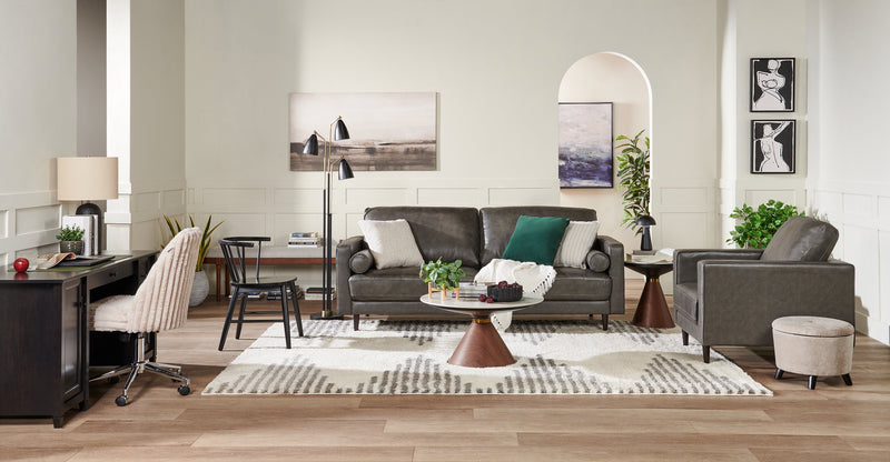 Alwin 31.5” Modern Round Coffee Table with White Sintered Stone Top - Brown