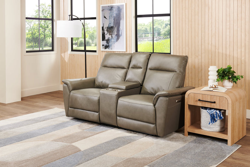 Chateau d’Ax Angelo 75.59\" Genuine Leather Power Reclining Loveseat with Power Headrests - Grey