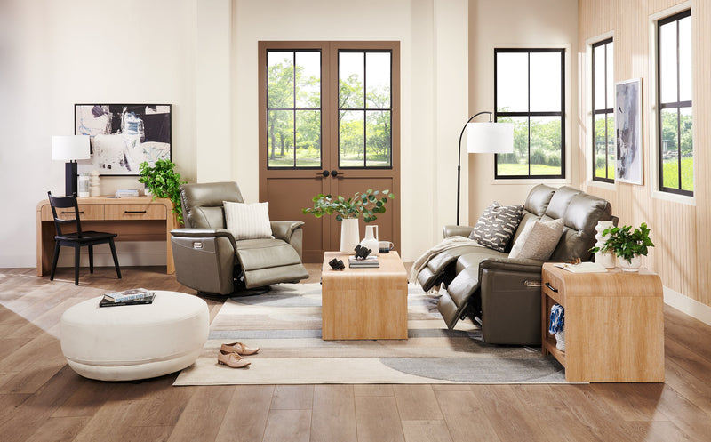 Chateau d’Ax Angelo 84.25\" Genuine Leather Power Reclining Sofa with Power Headrests - Grey